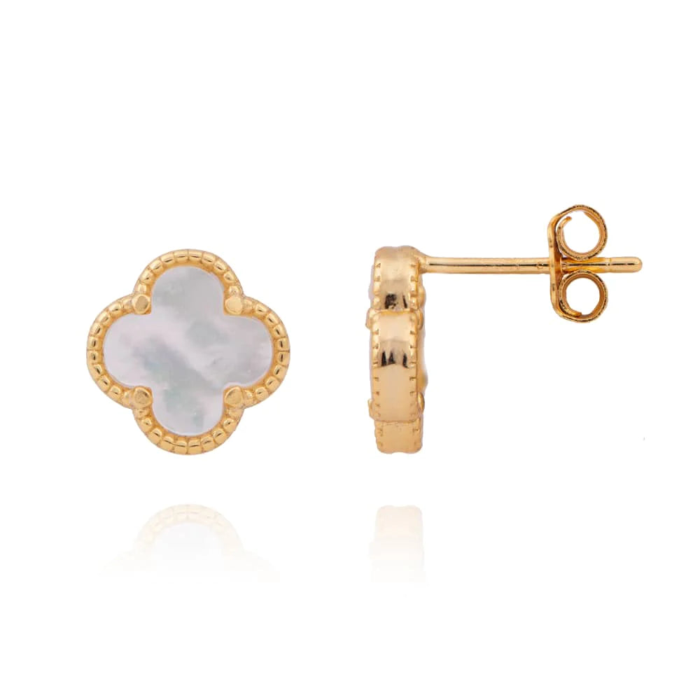 Amara Mother Of Pearl Clover Gold Studs