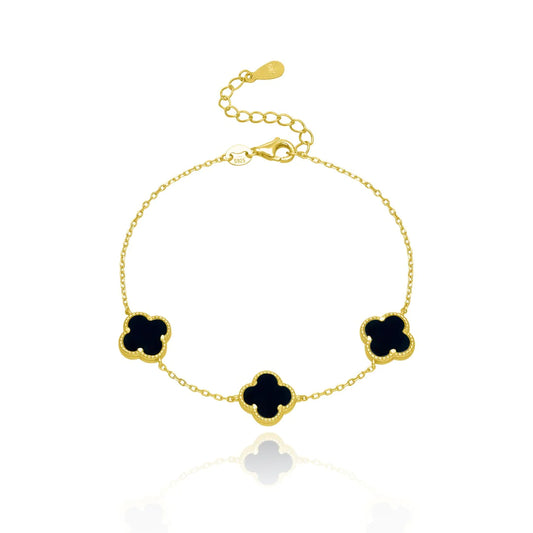 Adela Black Agate Clover Gold Bracelet