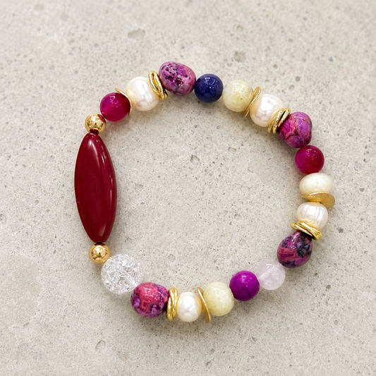 Gemstone & Fresh Water Pearl Beaded Bracelet