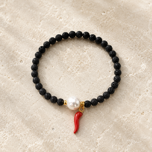 Beaded Chilli Charm Bracelet with Freshwater Pearl