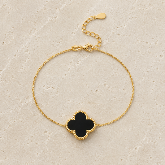 Black Agate Clover Gold Bracelet