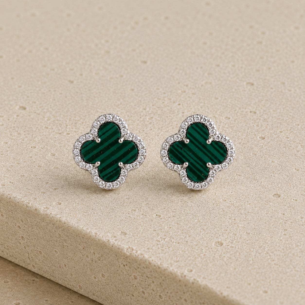 Green Clover Earrings Sterling Silver