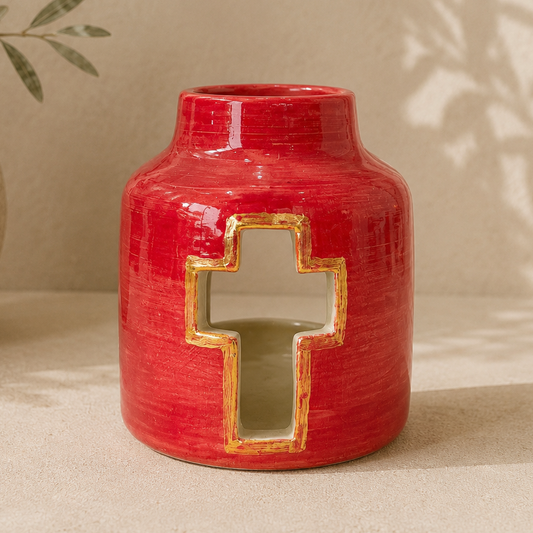 Large Ceramic Tea Light Red