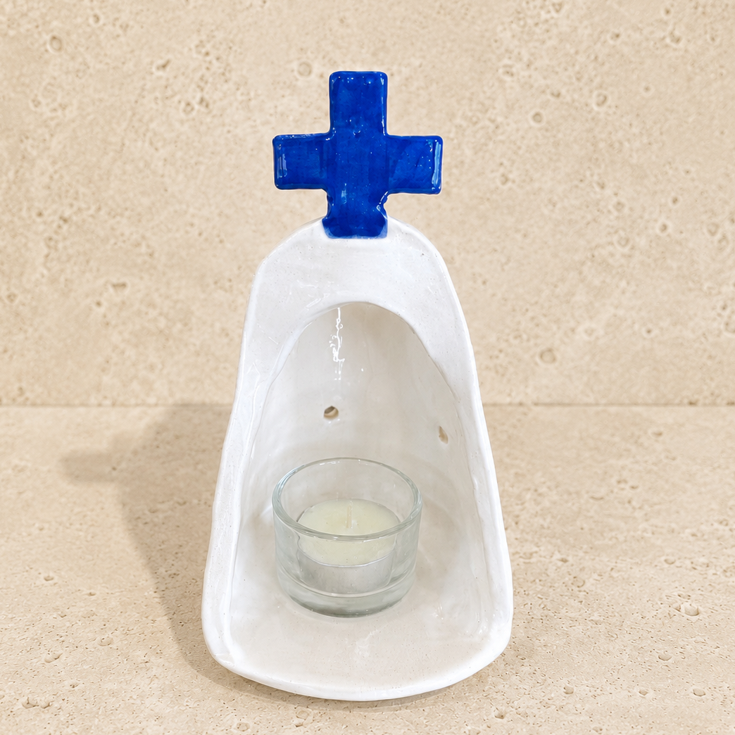 Ceramic Blue Cross Tea-light Alter