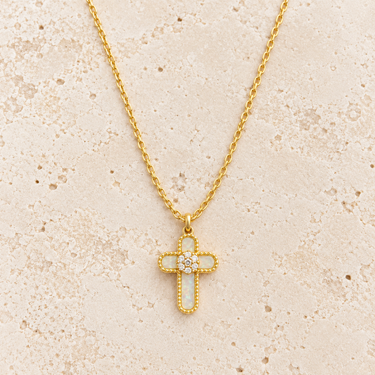 Opalite Cross Gold Necklace