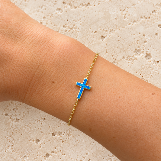 Blue Opalite Cross Gold Bracelet