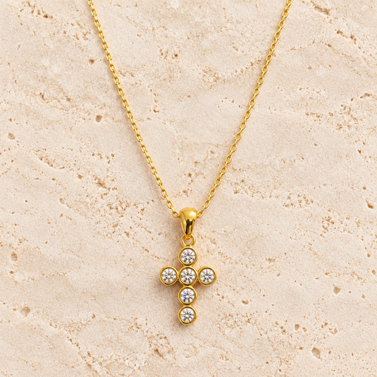 Cubic Zirconia Gold Cross Necklace