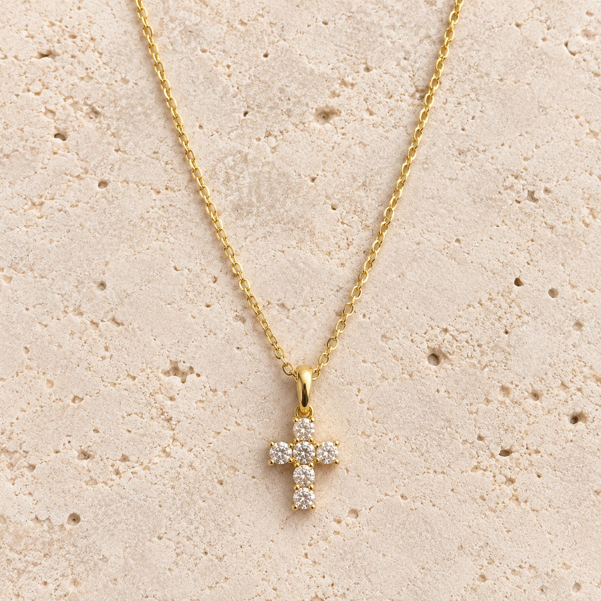 Cubic Zirconia Gold Cross Necklace
