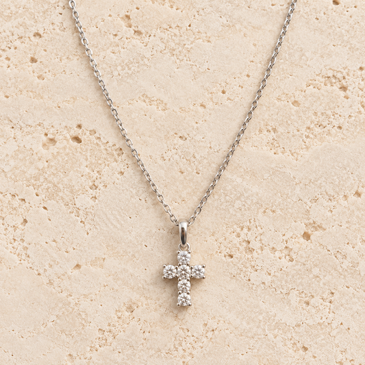 Cubic Zirconia Silver Cross Necklace