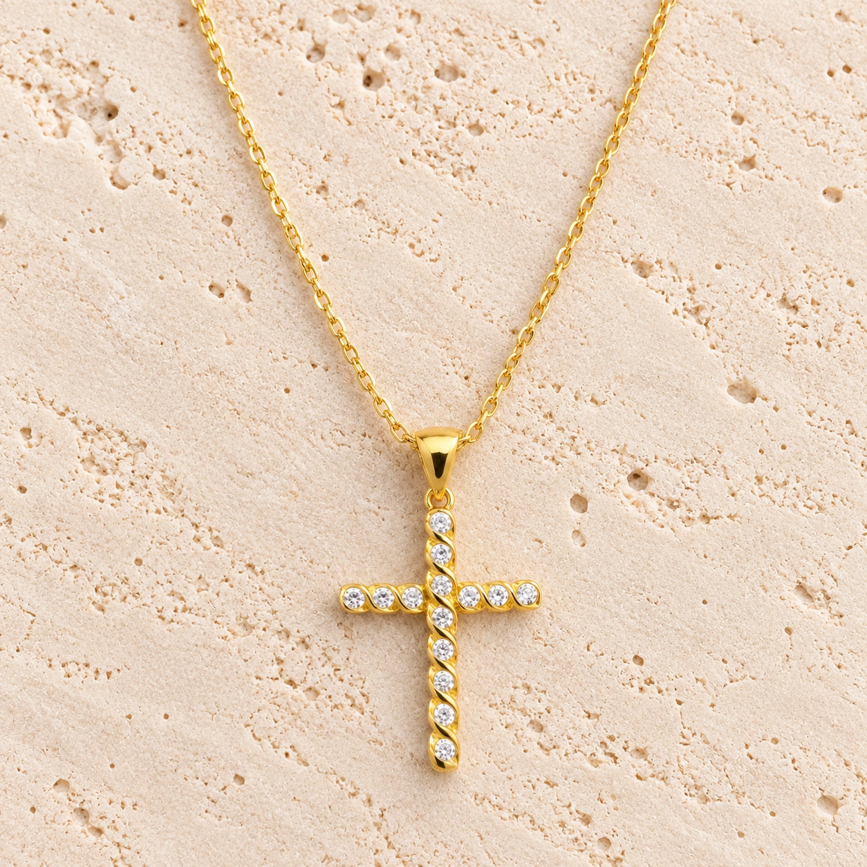 Cubic Zirconia Gold Cross Necklace
