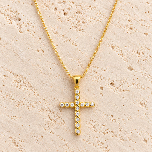 Cubic Zirconia Gold Cross Necklace