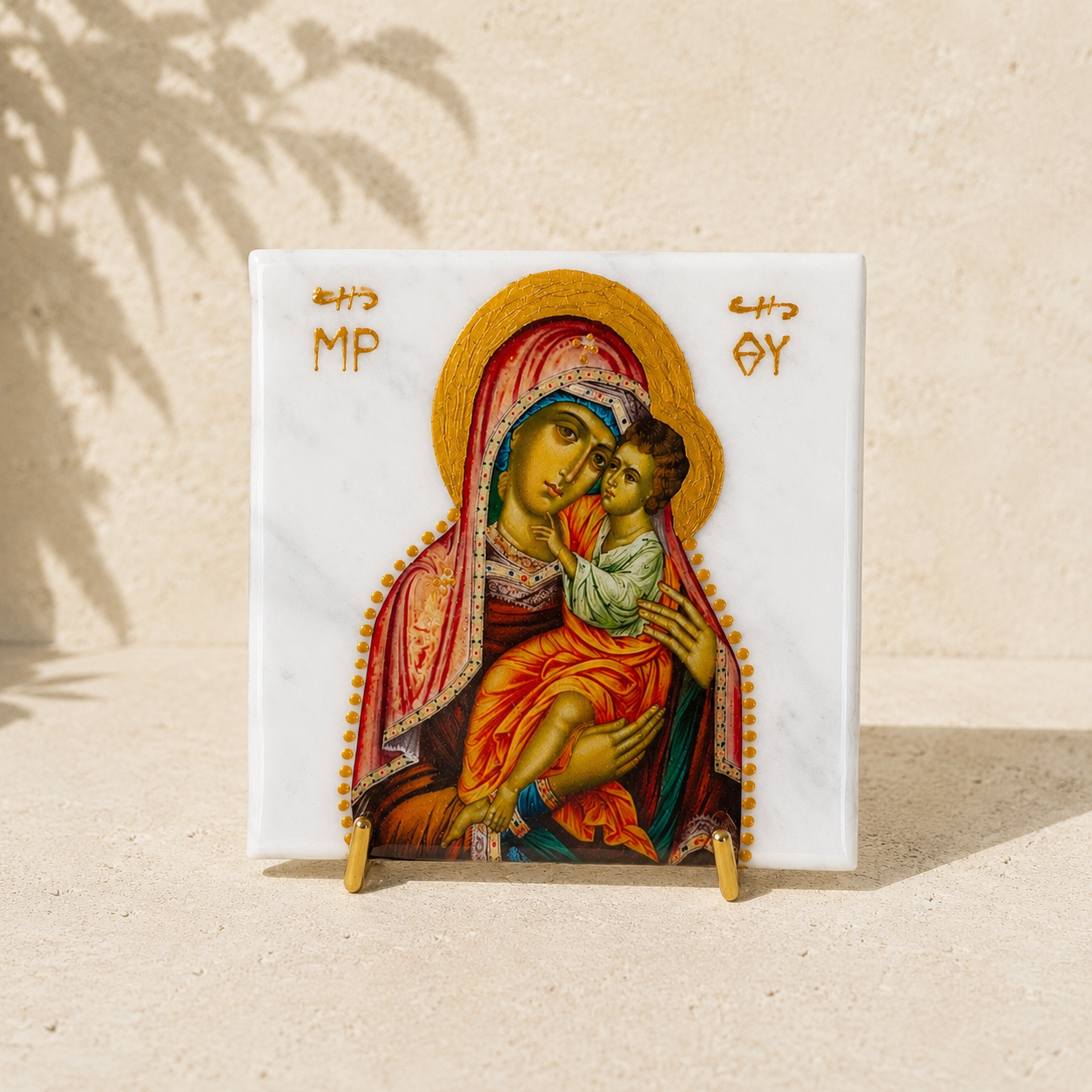 Mary & Jesus Marble Icon