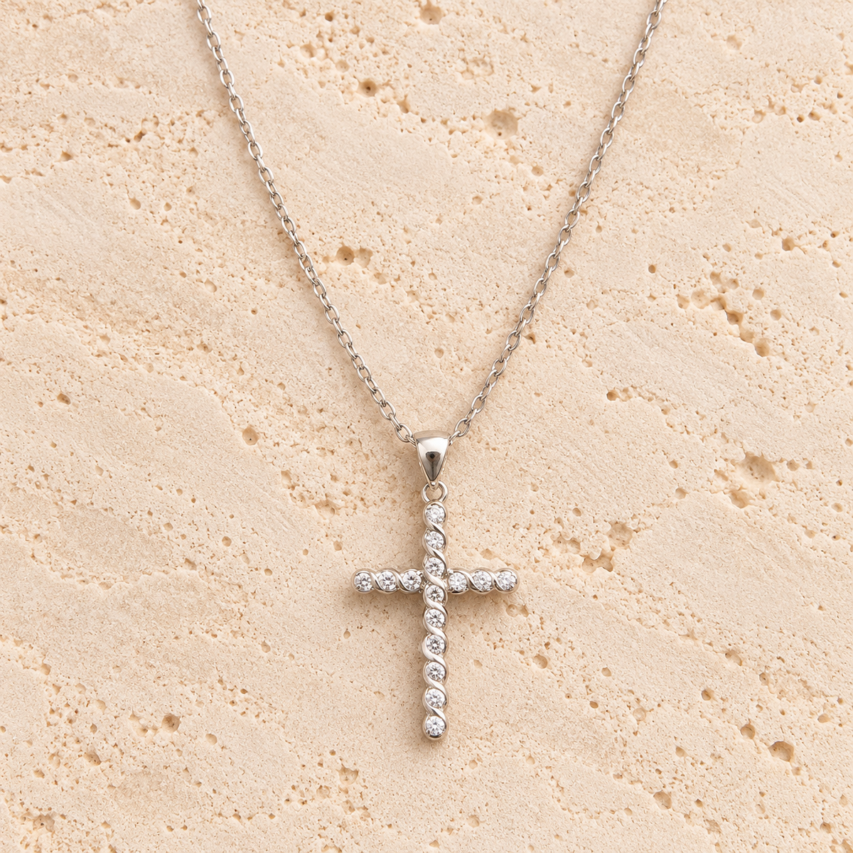 Cubic Zirconia Silver Cross Necklace