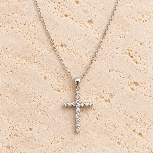Cubic Zirconia Silver Cross Necklace