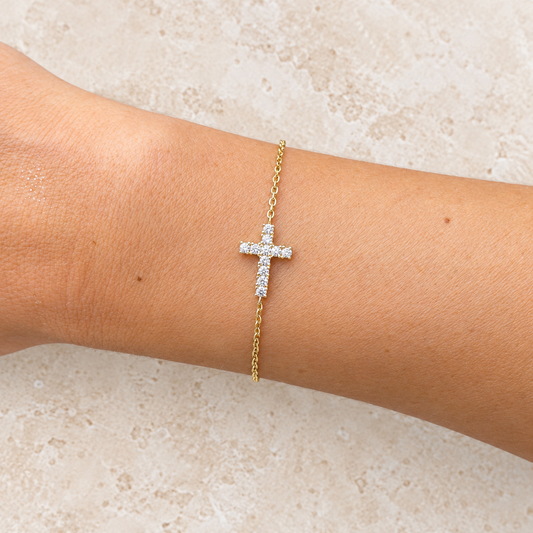 Cubic Zirconia Gold Cross Bracelet