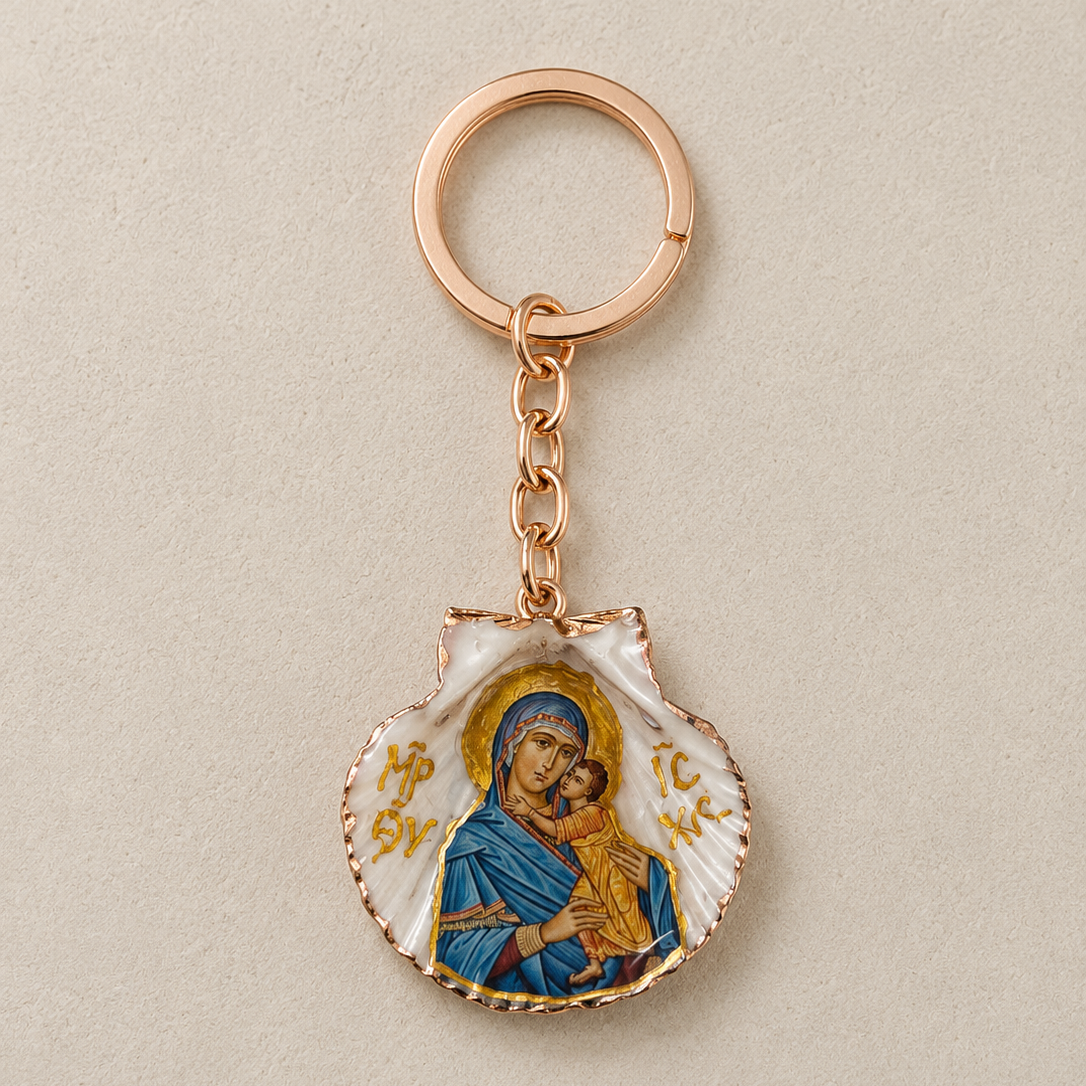 Mary & Jesus Icon Seashell Keyring