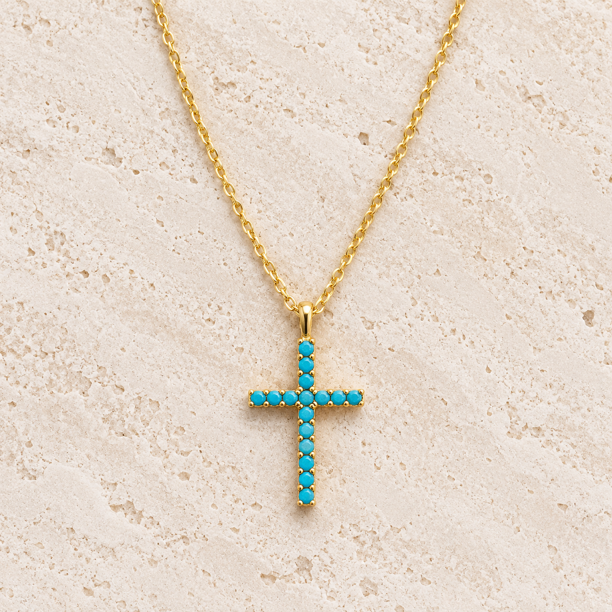 Turquoise Blue Cross Gold Necklace