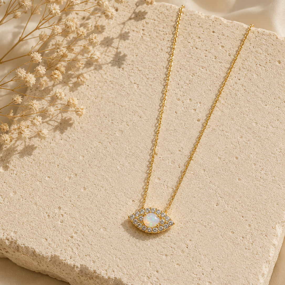 Opalite Evil Eye Gold Necklace