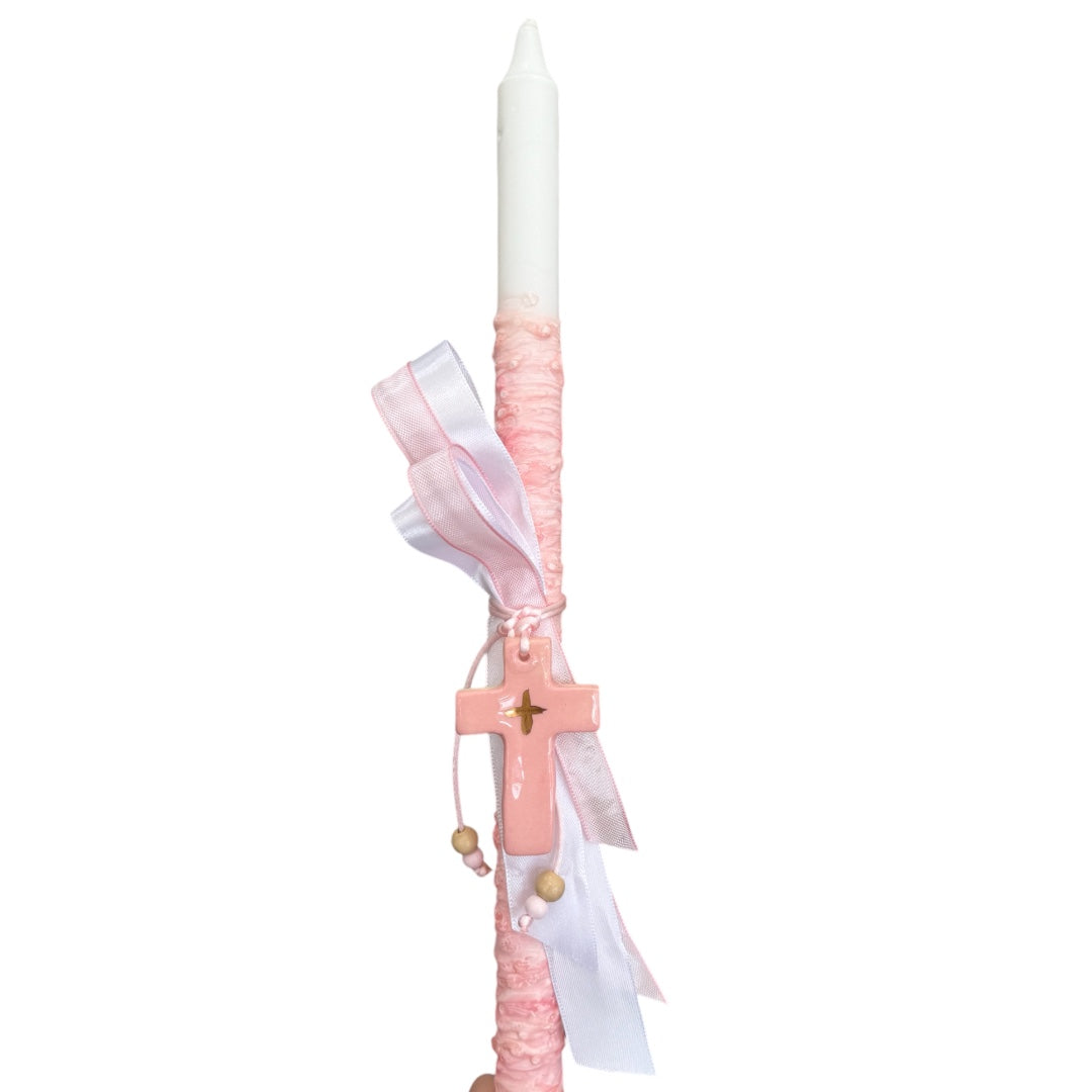 Pink Ceramic Cross Easter Candle