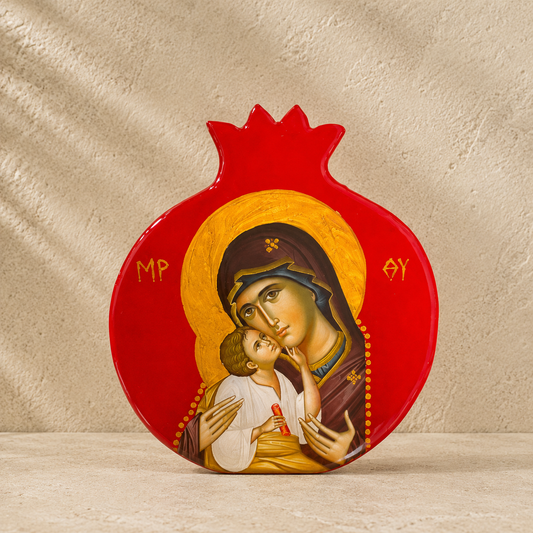 Wooden Pomegranate Mary & Jesus Icon