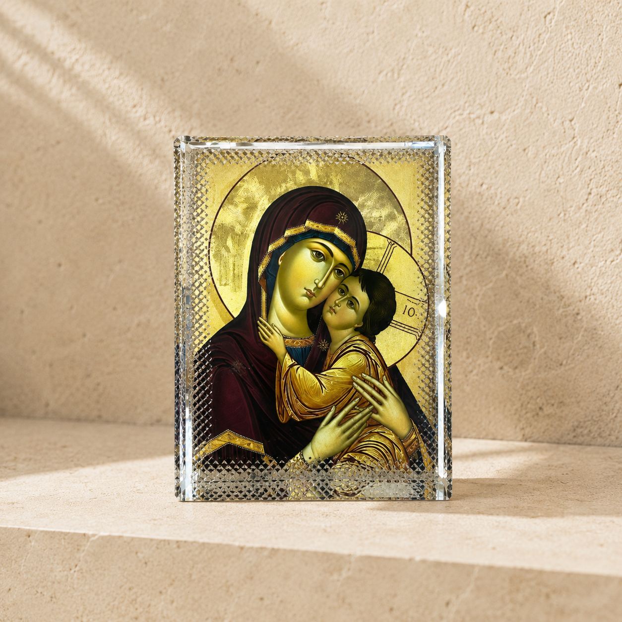Mary And Jesus Glass Icon