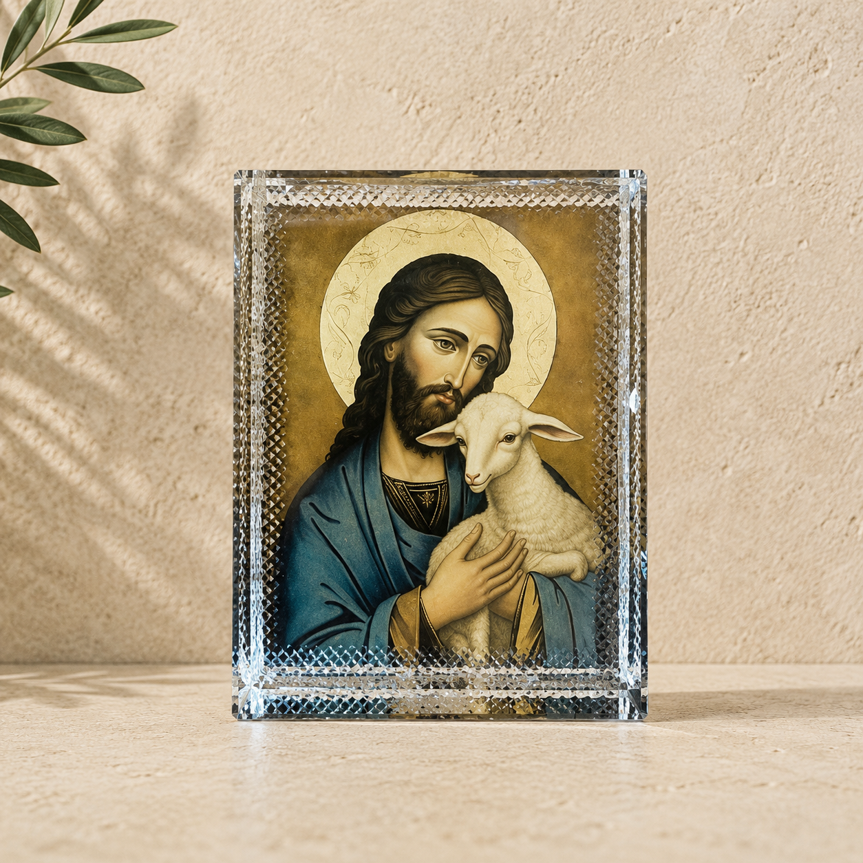 Jesus The Good Shepherd Glass Icon