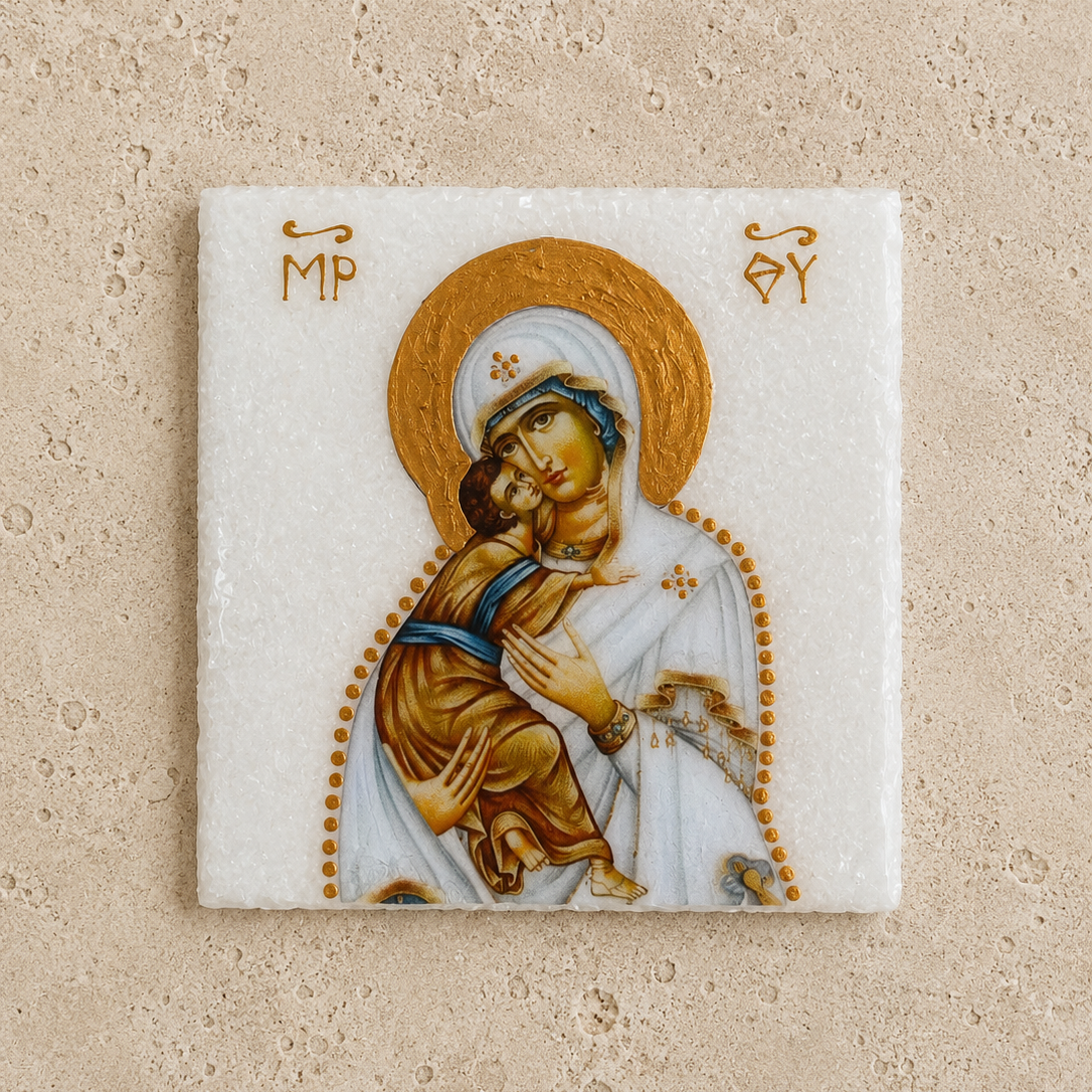 Mary & Jesus Marble Icon