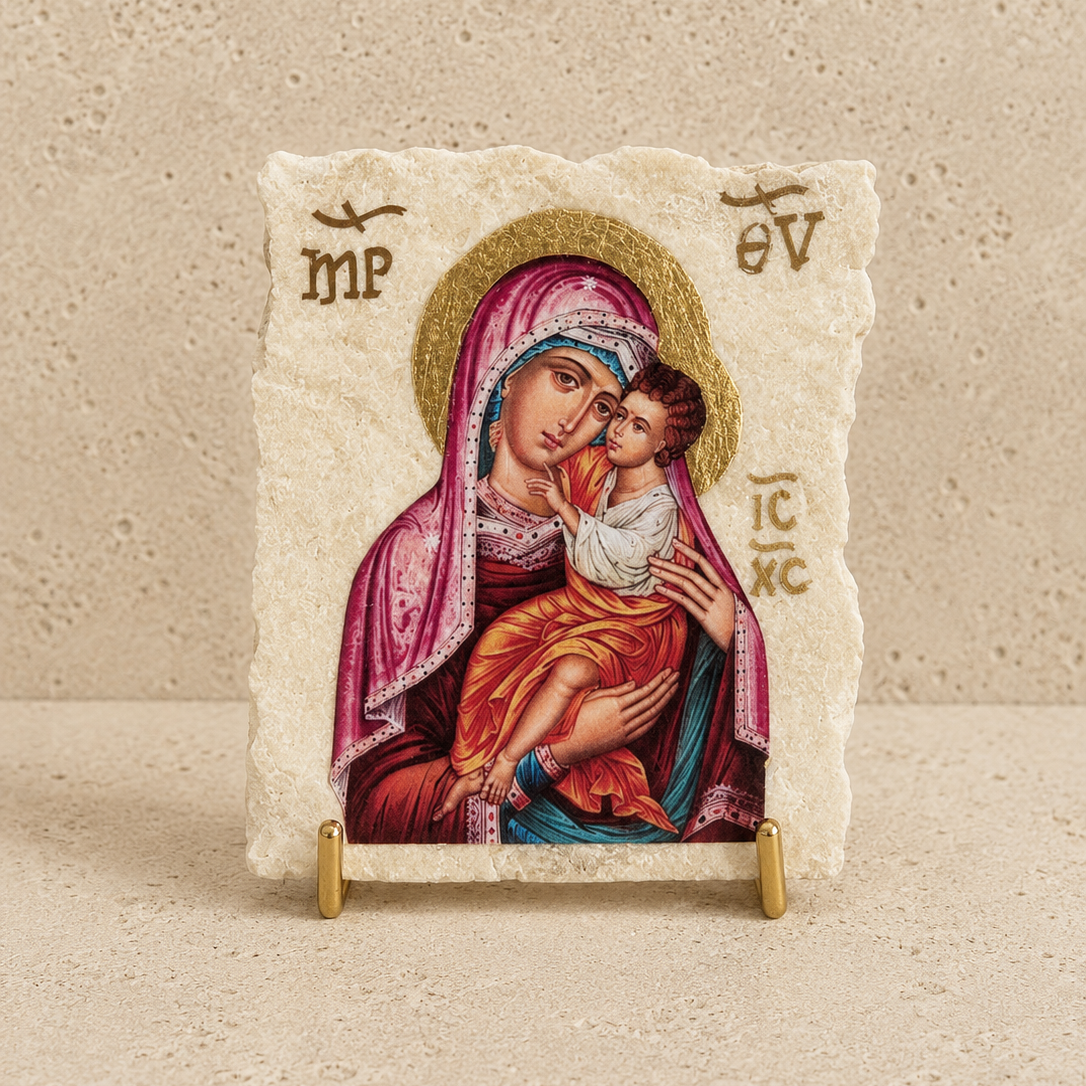 Mary & Jesus Travertine Icon