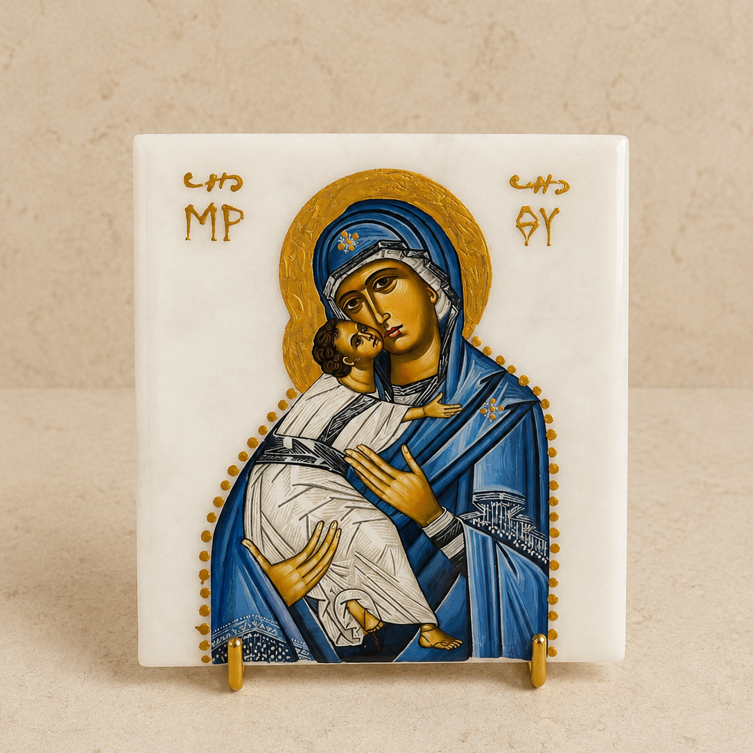 Mary & Jesus Marble Icon