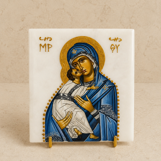 Mary & Jesus Marble Icon