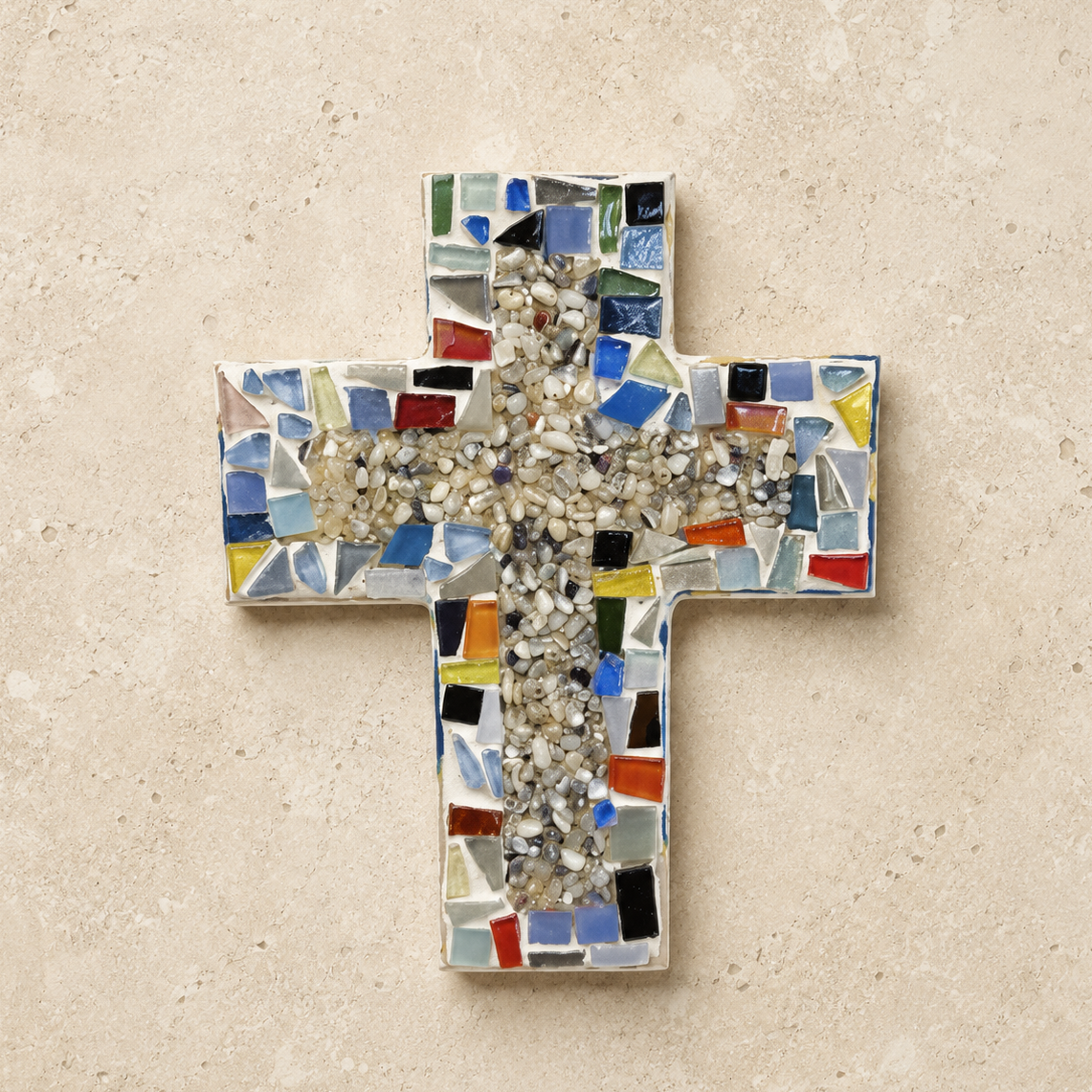 Mosaic Gemstone Chip Wooden Cross
