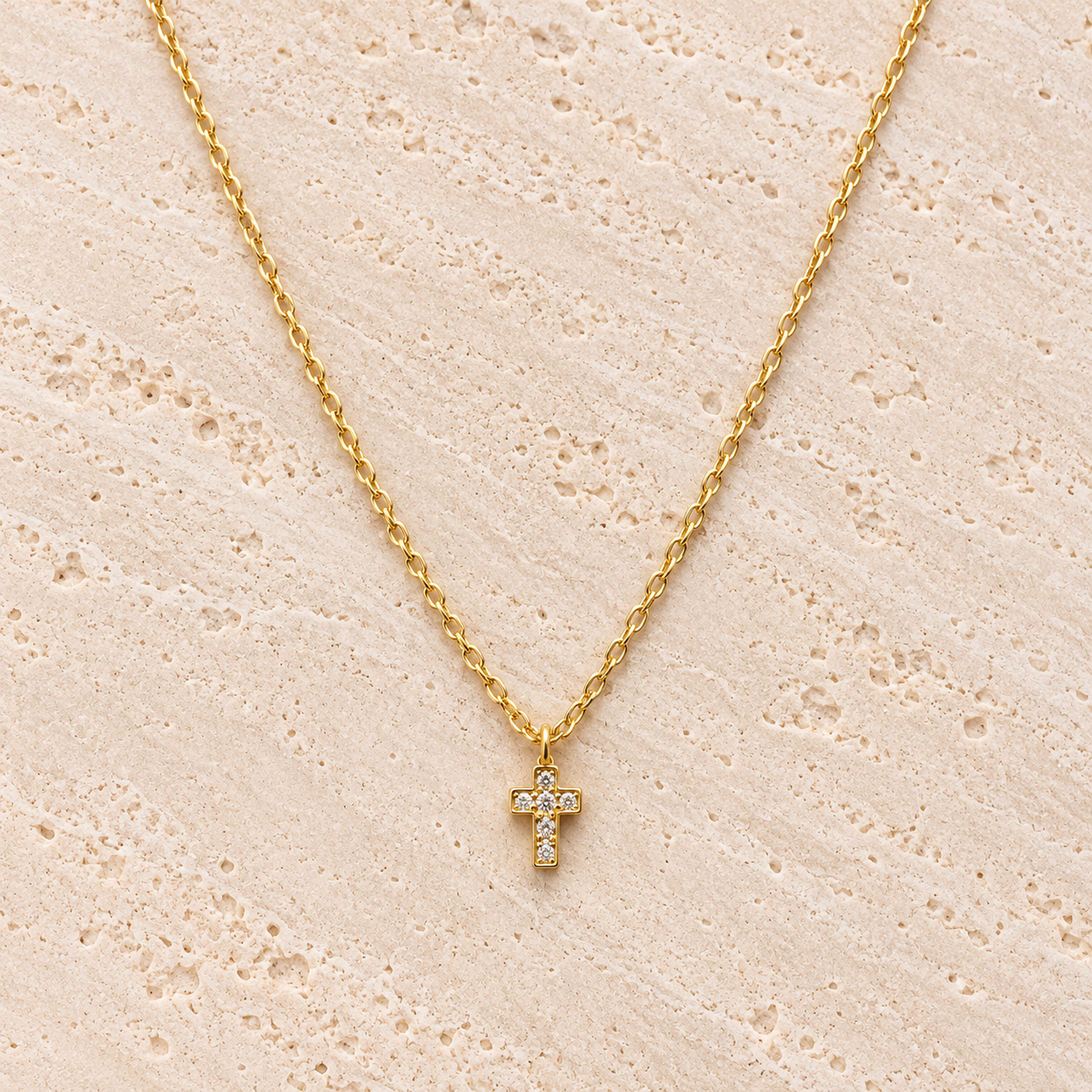 Mini Gold Cubic Zirconia Cross Necklace