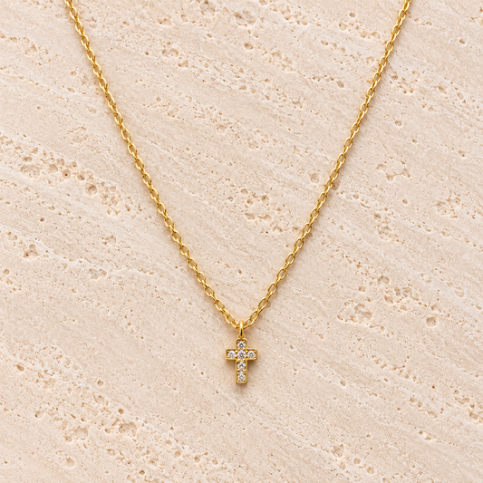 Mini Gold Cubic Zirconia Cross Necklace