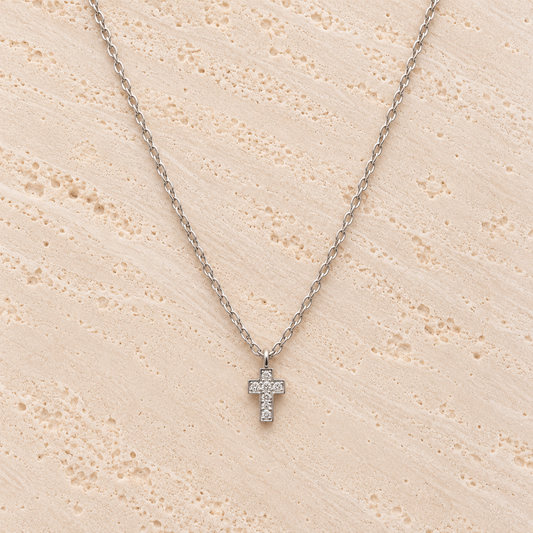 Mini Cubic Zirconia Cross Necklace Sterling Silver
