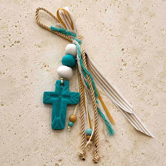 Turquoise Blue Cross Ornament