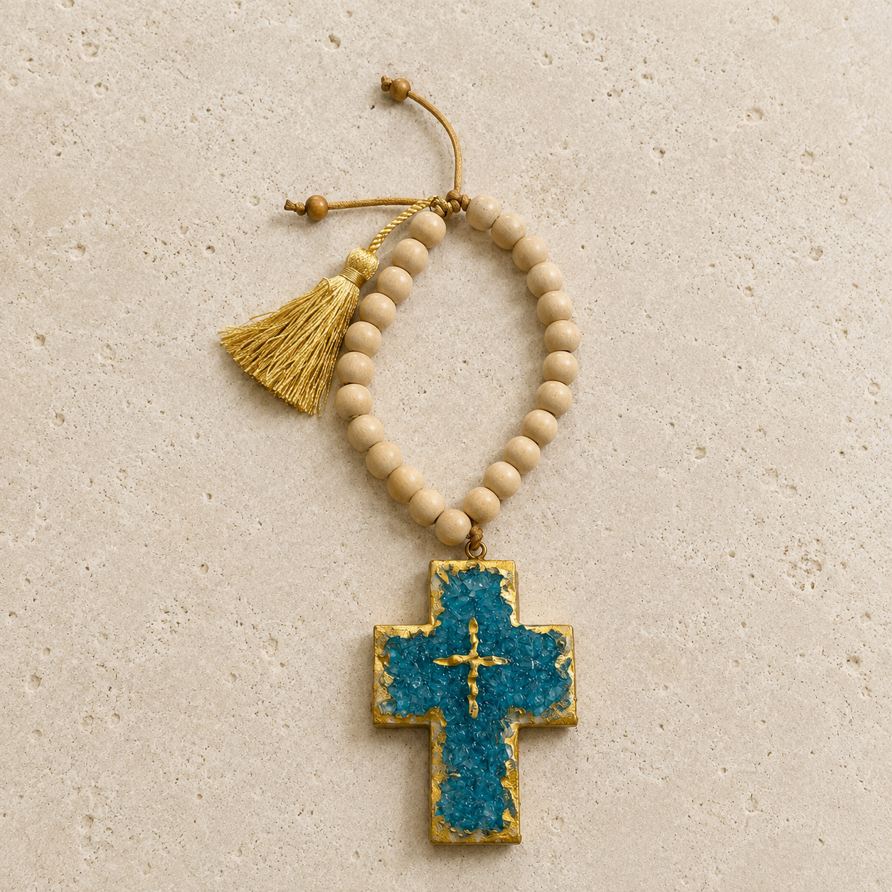 Wooden Gemstone Chip Cross