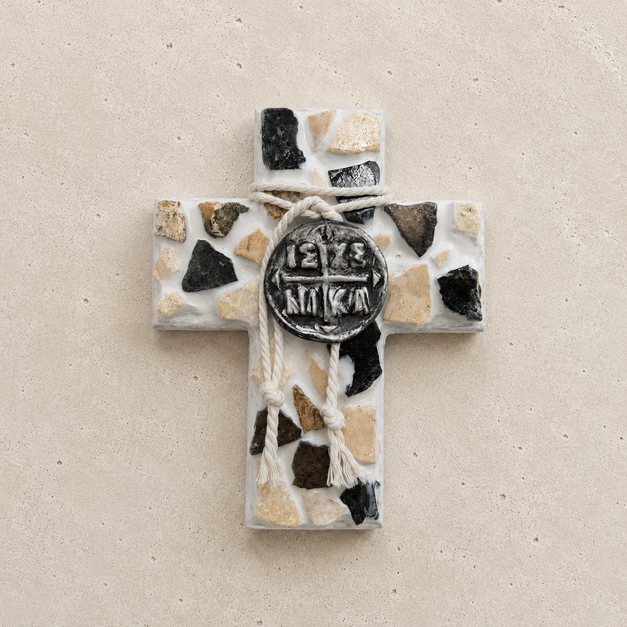 Nika Wooden Marble Chip Cross Grey