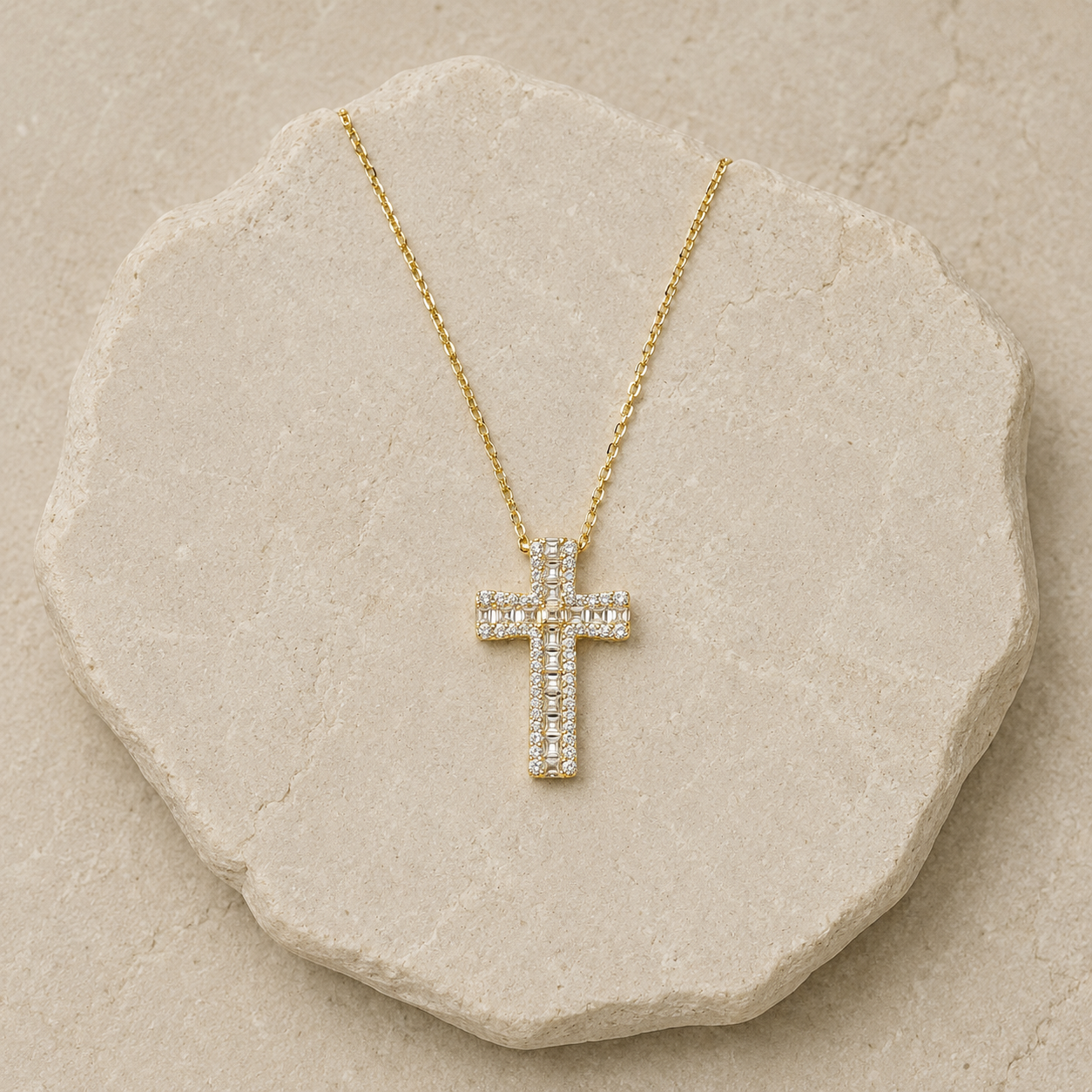 Cubic Zirconia Cross Pendant Necklace Gold