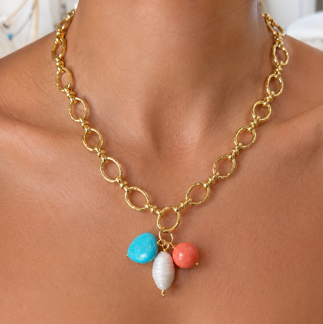 Gold Chain Charm Necklace