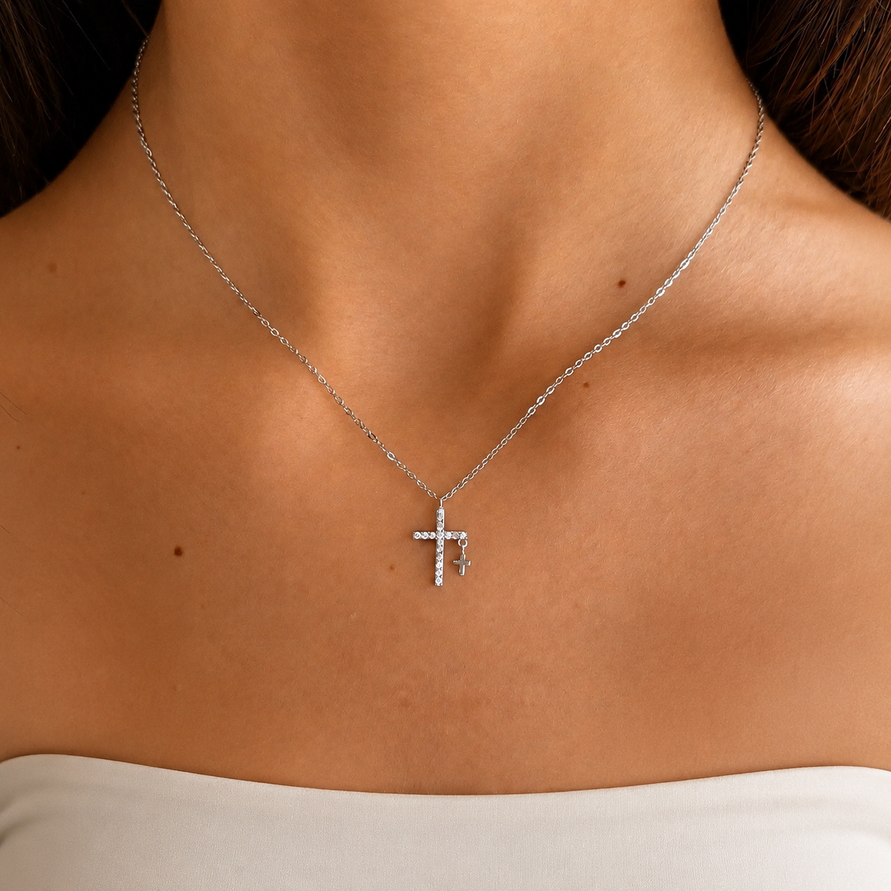 Double Cross Necklace Sterling Silver