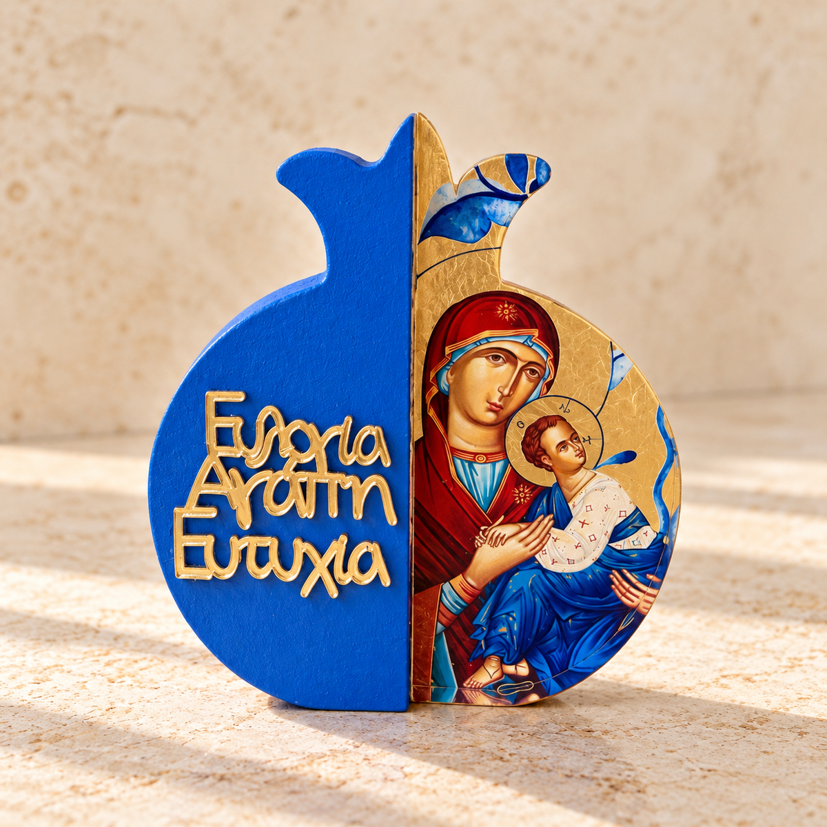 Mary and Jesus Wooden Pomegranate Icon