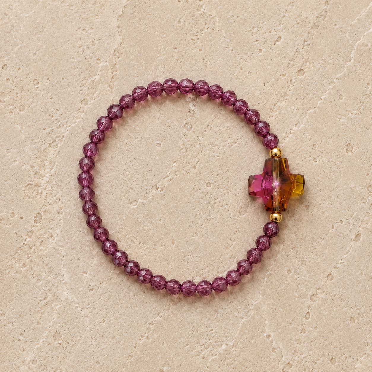 Purple Beaded Cross Bracelet