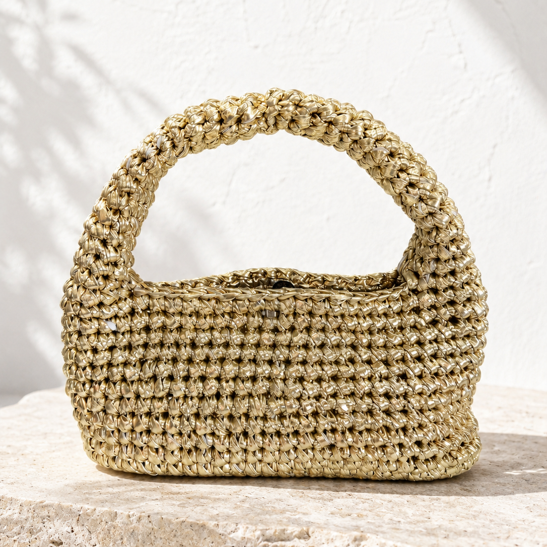 Hand Crocheted Gold Bag