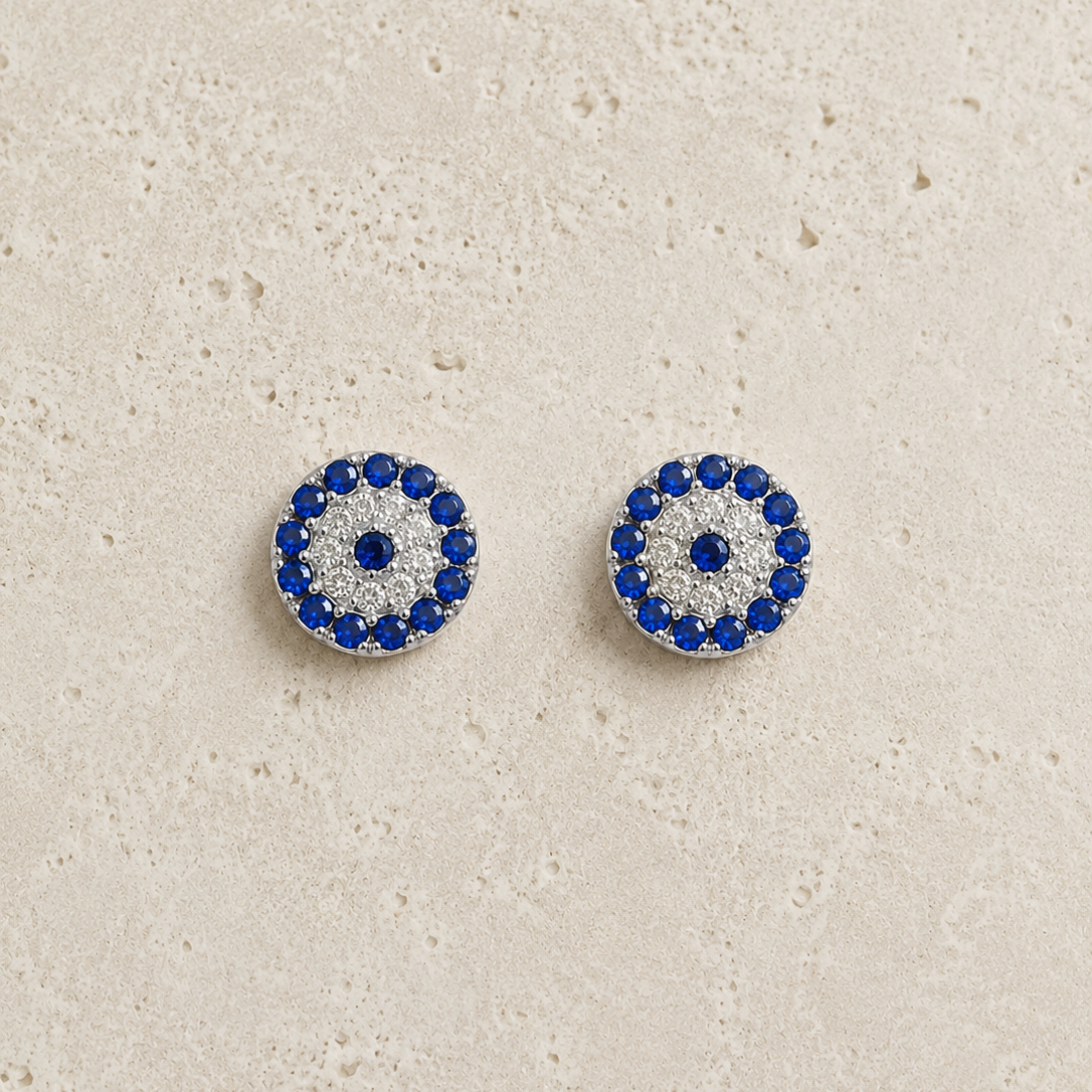 Miniature Evil Eye Silver Earrings