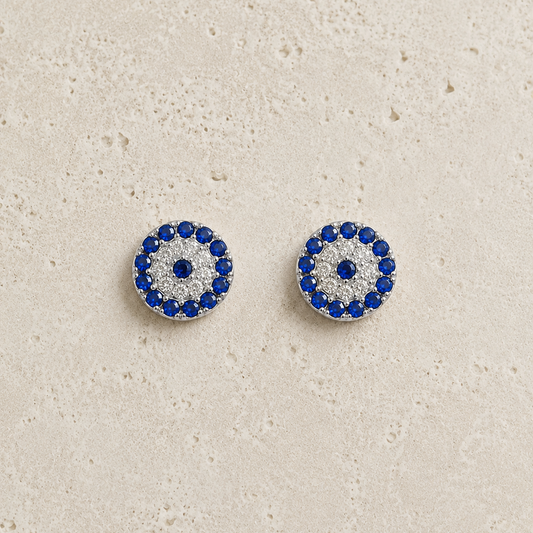 Miniature Evil Eye Silver Earrings