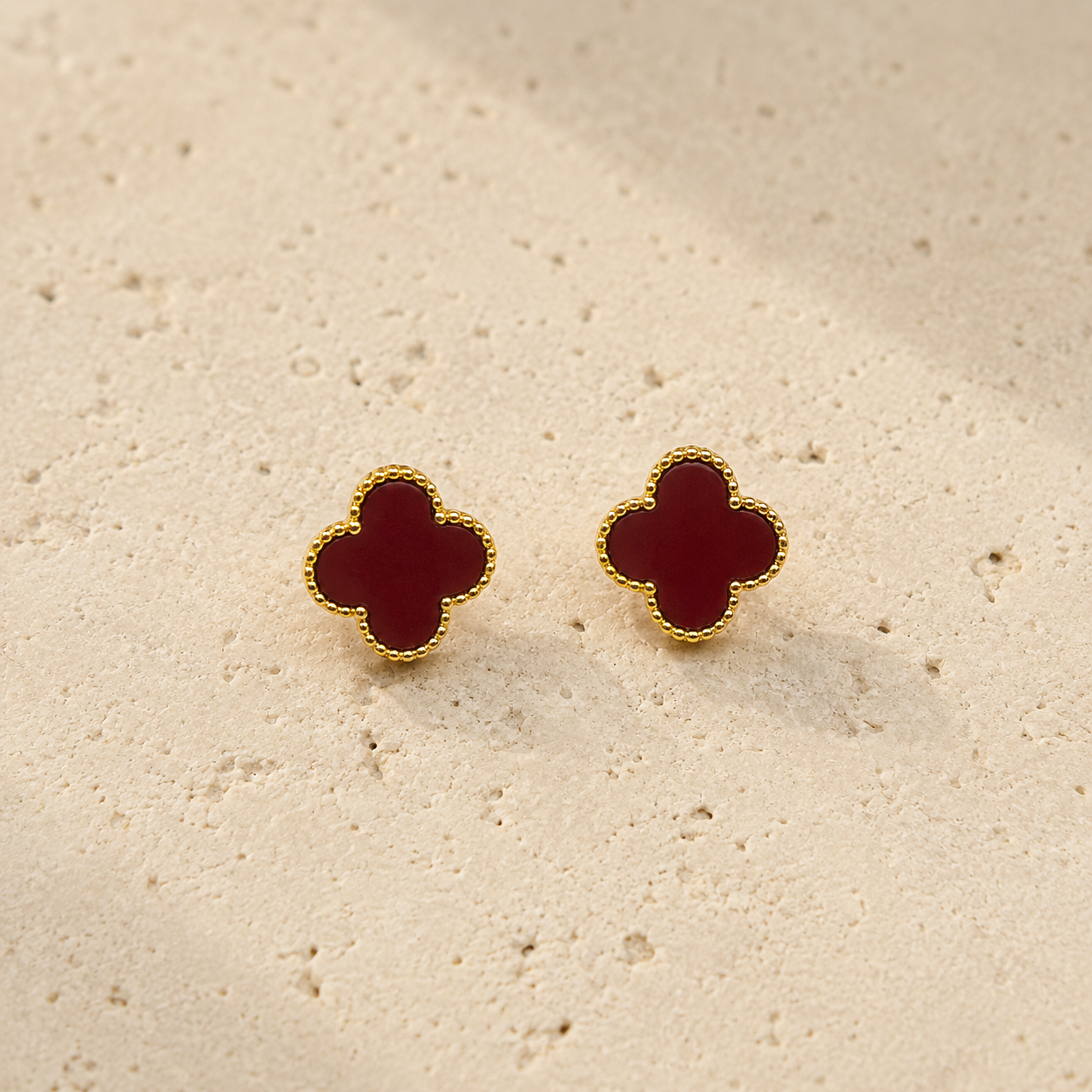 Miniature Red Clover Gold Earrings