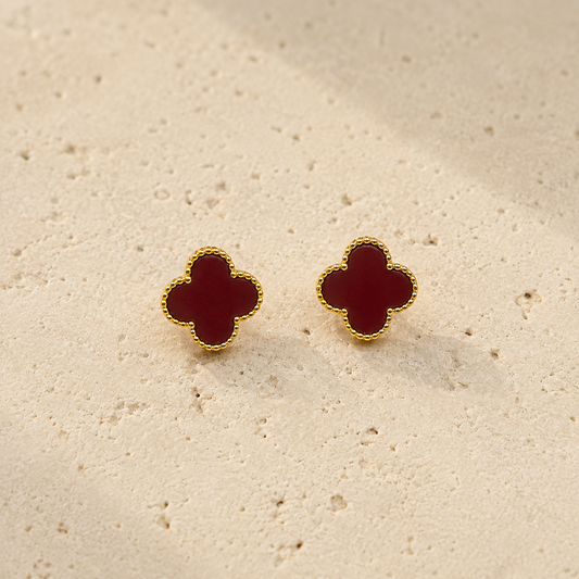 Miniature Red Clover Gold Earrings