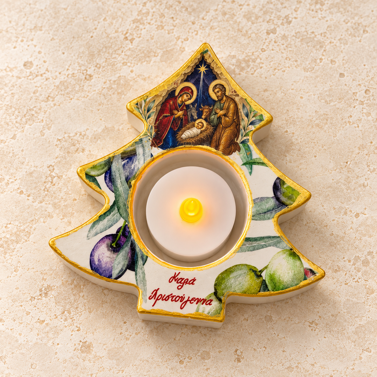 Nativity Christmas Tree Tea Light Holder