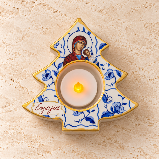 Mary and Jesus Christmas Tree Tea Light Holder