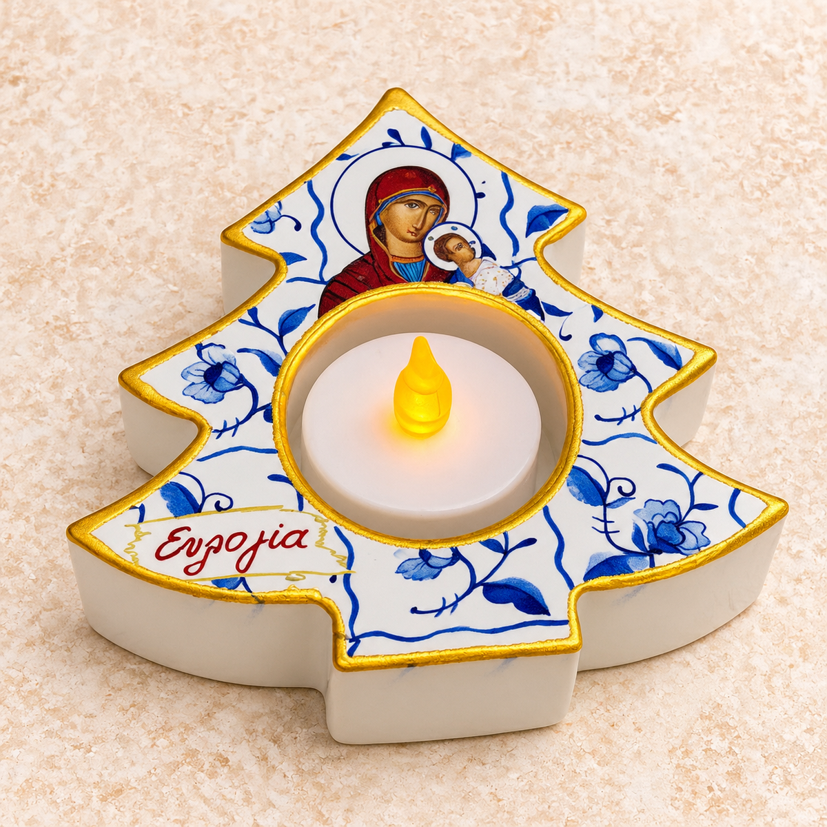 Mary and Jesus Christmas Tree Tea Light Holder